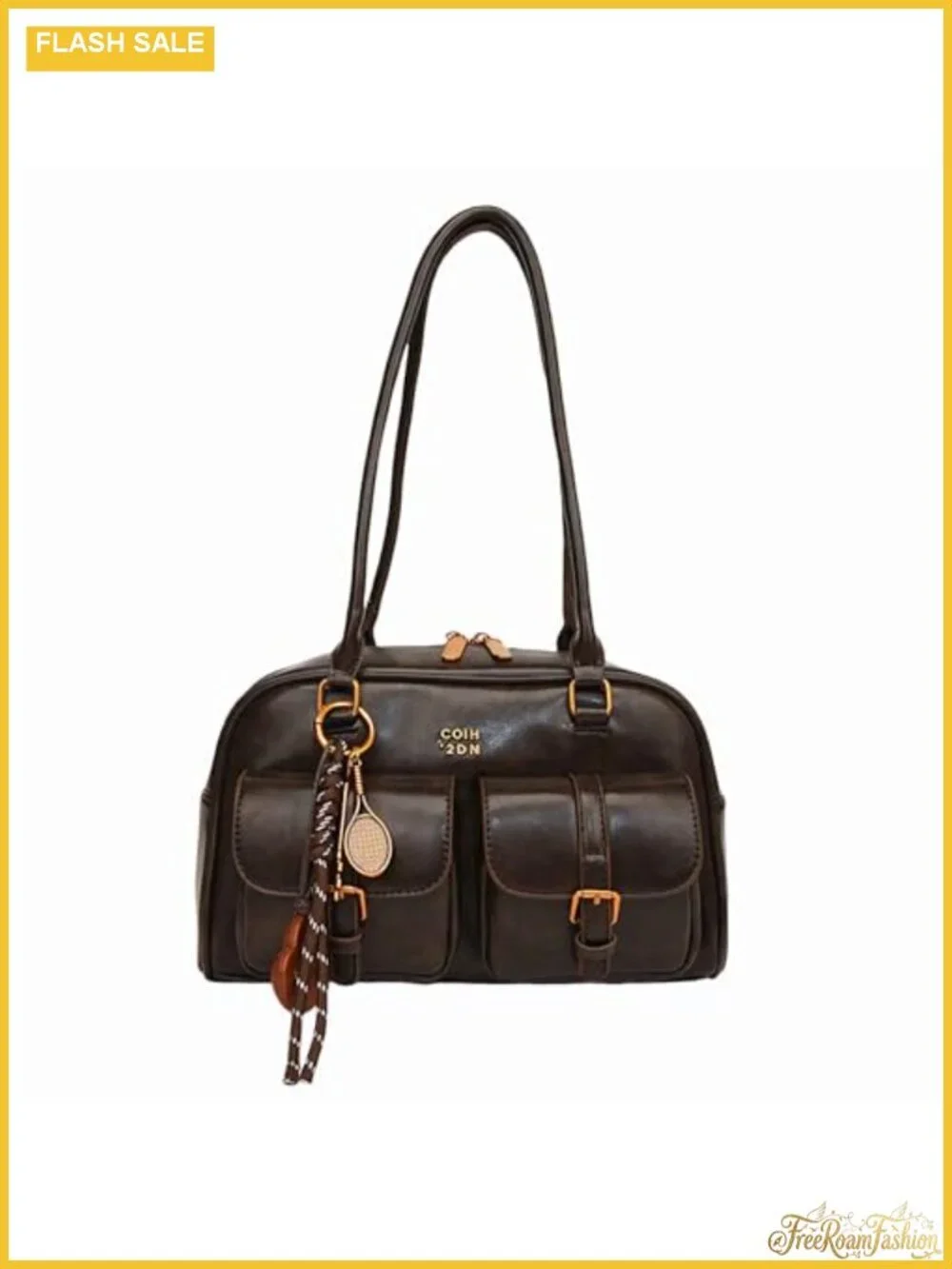 Vintage Faux Leather Hobo Shoulder Bag - Women's Vintage Style Purse with Zipper